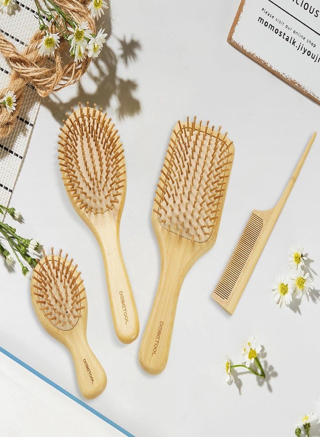 DEBETOOL Bamboo Hair Brush and Comb Set for Women Men and Kids,Natural Bamboo wood Wide-tooth brush and tail comb - Paddle Detangling Brush for Wet Dry Curly Hair - Image 5